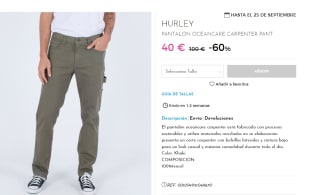 Pantalones de Hombre Hurley Oceancare Carpenter por 40€
