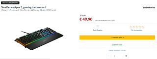 SteelSeries Apex 3, gaming toetsenbord voor €49,90 bij Alternate