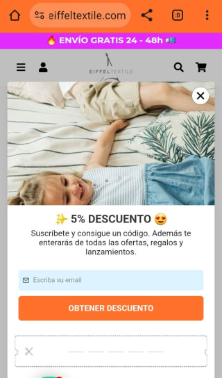 -5% por suscribirnos a la Newsletter Eiffeltextiles.
