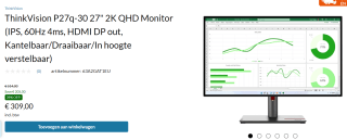 Lenovo ThinkVision P27q-30 68,6 cm (27") voor €309 bij Lenovo
