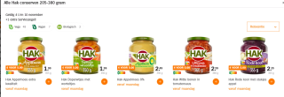 Alle Hak conserven 205-380 gram, 4 voor €5 bij de AH