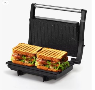 Sandwichera y Panini, Parrilla Eléctrica, Grill ( Apertura de 180º,Placas Antiadherentes,1000W) por 17,39€ (cuenta nueva 10,43€)
