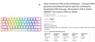 Razer Huntsman Mini Wit Linear Red Gaming toetsenbord voor €74 bij Amazon