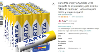 Varta Pila Energy AAA Micro LR03 (paquete de 24 unidades) por 6,69€