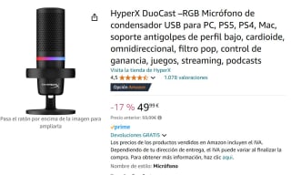 HyperX DuoCast –RGB Micrófono de condensador USB por 49,99€