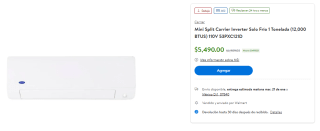 Mini Split Carrier Inverter por $5,490 | Walmart