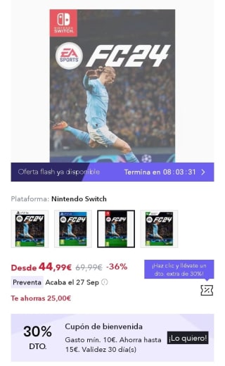 Juego Nintendo Switch EA Sports FC 24 por 31,49€.