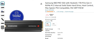Samsung 980 PRO SSD Heatsink 1TB voor €99,90 bij Amazon