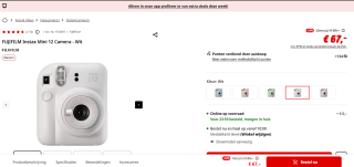 Fujifilm instax mini 12 in diverse kleuren voor €67 bij de MediaMarkt