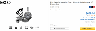 Batería de Cocina Ekco Select 10pzas por $639 en CyberPuerta