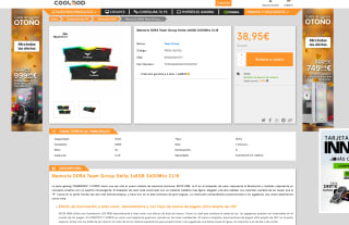 TeamGroup T-Force Delta RGB 16GB Kit (2x8GB) RAM DDR4 3600 CL18 por solo 38,95€