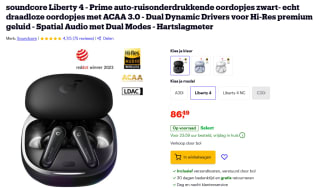 soundcore Liberty 4 Zwart voor €86,49 bij Bol
