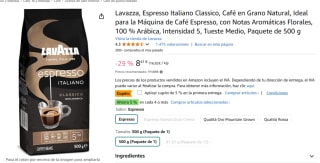 Lavazza, Espresso Italiano Classico, Café en Grano Natural Intensidad 5, Tueste Medio, Paquete de 500 g por 7,99€