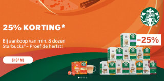 25% korting vanaf 8 dozen Starbucks koffie bij Dolce Gusto
