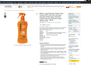 Babaria Aqua Protectora Protector Solar Corporal SPF25 UVA-UVB e Infrarrojos 300 ml por 5,47€