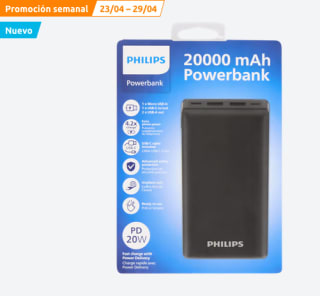 Powerbank Philips 20.000mAh + cable usb-c por solo 14,95€
