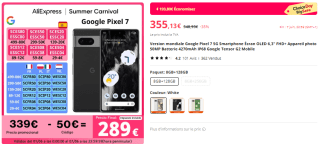 Google Pixel 7 5G à 355,13€