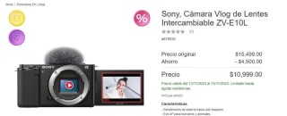 Cámara Sony Vlog ZV-E10L por $10,999 en Costco