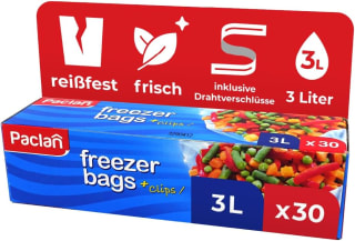 Paclan diepvrieszakken, 3 liter (verpakking van 30 stuks) voor €0,82 bij Amazon