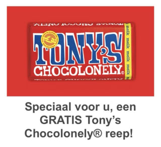 Gratis Tony’s Chocolonely reep melkchocolade bij de Postcode Loterij