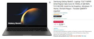 Portatil Samsung Galaxy Book3 15,6" FullHD Windows 11 Home por 529€