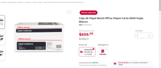 Caja de Papel Bond Office Depot Carta 5000 hojas Blanco por