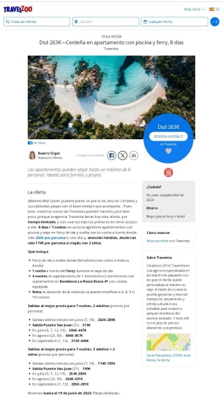 Cerdeña en apartamento con Ferry 8 días desde 263€.