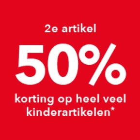 2e artikel 50% korting op heel veel kinderartikelen bij Scapino