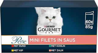 60x85g Gourmet Perle Mini Filets Kattenvoer Rund, Kip, Konijn, Zalm in Saus voor €24,89 bij Amazon