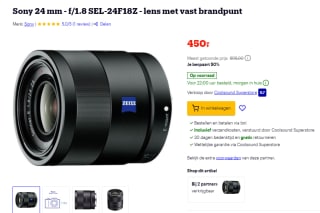 Carl Zeiss 24mm f/1.8 Sonnar E cameralens voor €450 bij Bol