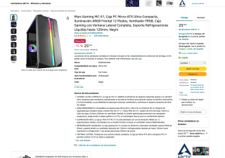 Caja Mars Gaming MC-S1 PC Micro-ATX Ultra-Compacta Iluminación ARGB Frontal 12 Modos por solo 25,39€