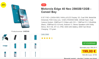 Motorola Edge 40 Neo 256GB Blauw voor €199 bij Proshop