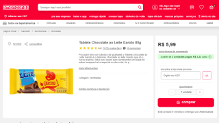 Tablete Chocolate ao Leite da Garoto com 3 uni de 80g - R$ 9,99