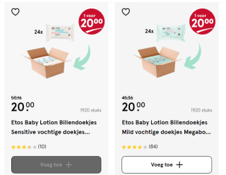 Etos Baby Lotion Billendoekjes Sensitive of mild Megabox 24x80 stuks voor €20