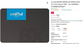 Crucial BX500 - 480 GB voor €19,99 bij Amazon