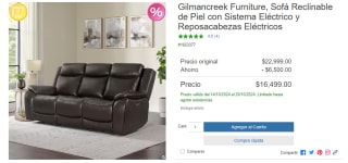 Gilmancreek Furniture Sofá Reclinable de Piel por $16,499 en Costco