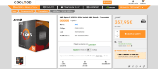 Procesador AMD Ryzen 9 5900X por 357,95€