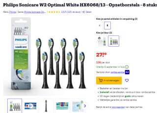 8x Philips Sonicare W2 Optimal White HX6068/13 opzetborstels voor €27,99 bij Bol