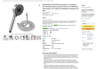 Netinpeater Alcachofa de la ducha con manguera 2M Alcachofa ducha grande 120 mm de diámetro alta presión 5 modos por 8,99€