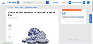 Service de table Homeside 18 pièces Mix & Match Bleu à 15€
