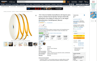 15m Cinta Sellado Autoadhesiva Espuma por 4,77€