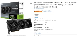 ASUS Prime GeForce RTX 5070 12GB videokaart voor €629 bij Amazon