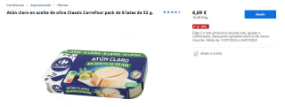 Pack 16 latas de Atún en Aceite de Oliva por 8,70€ Carrefour