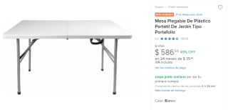 Mesa Plegable de Plástico 1.20m por $587 en Mercado Libre