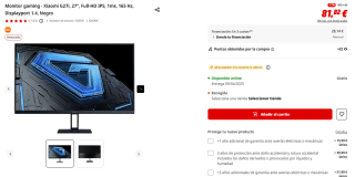 Monitor gaming Xiaomi G27i, 27", Full-HD IPS, 1ms, 165 Hz por 81,82€