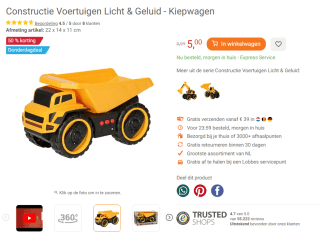 Constructie Voertuigen Licht & Geluid - Kiepwagen voor €5 bij Lobbes