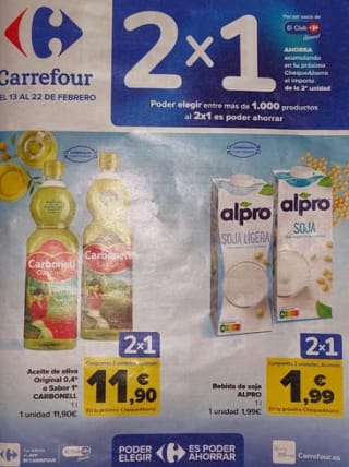 Promoción 2x1 en Chequeahorro Carrefour del 13 - 22 Febrero