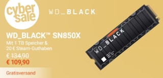 Western Digital WD_BLACK SN850X NVMe SSD 1 TB PCIe 4.0 voor €109,90 bij Cyberport