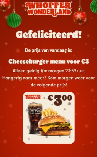 Cheeseburger Menu voor €3,00 bij Burger King