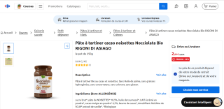 Pâte à tartiner cacao noisettes Bio Nocciolata, 250g à 2,01€